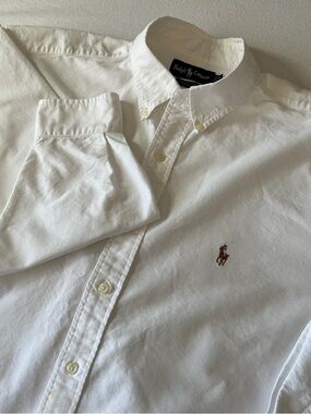 Ralph Lauren Yarmouth Shirt Men17-34 White Cotton Oxford Button Down Long Sleeve